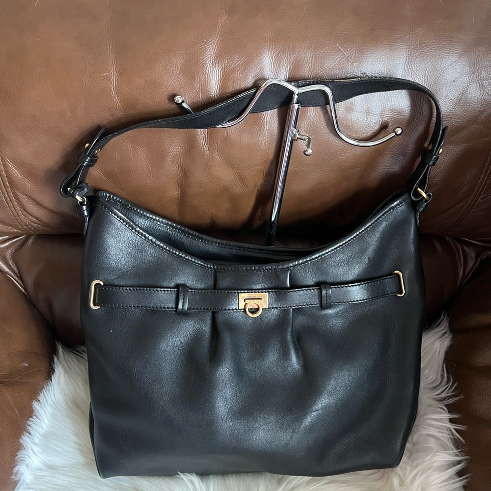 Salvatore Ferragamo Black Leather Shoulder Bag
